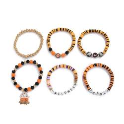 NKFOOPDU Halloween-Charm-Armband-Set, Halloween-Kürbis-Anhänger, Perlenarmband, einzigartiger Schmuck, Damen-Party-Handkette, Halloween-Armband-Set, Schmuck von NKFOOPDU