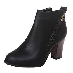 Stiefeletten Damen mit Absatz, Klassische Ankle Boots Chelsea Boots Freizeit Damenstiefel Retro Gummistiefel Cowboystiefel Reitstiefel Winterstiefel Halbstiefel Kurzstiefel Gartenschuhe Damenschuhe von NKPUYT