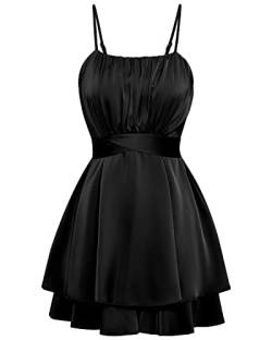 NLAND Cocktailkleider Festlich Damen Elegant A-Linie Kurz Abendkleider Vintage Kleid Freizeit Ärmellos (Schwarz, L) von NLAND