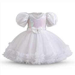 NNJXD Baby-Partykleid für Mädchen Tutu Pailletten Schleife Prinzessin Kleinkind Mädchen Hochzeitskleid 054 Weiß Größe (90) 12–24 Monate von NNJXD