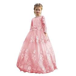 NNJXD Blumenmädchen Spitze Brautkleid Prinzessin Festzug Party Ballkleid 2043 Rosa Größe (150) 10-11 Jahre von NNJXD