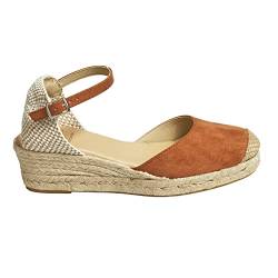 Alpargatas Espadrilles mit Keilabsatz, aus Naturseil, Jute, Schnalle am Knöchel, geschlossene Spitze, Camel, 40 EU von NOESLOMISMO BY DILEMA