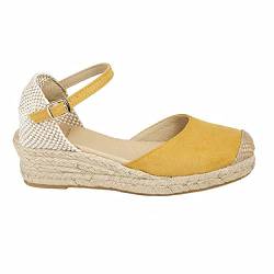 Alpargatas Espadrilles mit Keilabsatz, aus Naturseil, Jute, Schnalle am Knöchel, geschlossene Spitze, ocker, 41 EU von NOESLOMISMO BY DILEMA