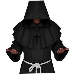 NOLITOY Mönchsgewand Kinder Renaissance Robe Umhang Umhang Mittelalterliches Priestermönchsgewand Zaubereruniform Priester Kostüm Mittelalterliche Kostüme Männer Mann Halloween Mantel von NOLITOY