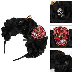 NOLITOY Wan Weihnachten Stirnband Totenkopf Stirnband Dekoration Rose Kopfschmuck Hochzeitsdeko Skelett Schleier Braut von NOLITOY