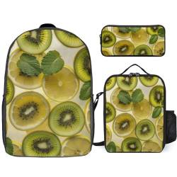 NONHAI Reiserucksack-Set Zitronen- und Kiwi-Getränke-Laptop-Rucksack, Lunchtasche, Federmäppchen, Büchertasche für Damen, Stil, Einheitsgröße, Einheitsgröße, Stil:, Einheitsgröße von NONHAI