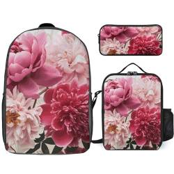 NONHAI Reiserucksack-Set mit botanischem Blumenmuster, Laptop-Rucksack, Lunchtasche, Federmäppchen, Büchertasche für Damen, Stil, Einheitsgröße, Stil:, Einheitsgröße von NONHAI