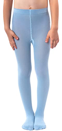 NOQ Mädchen Glatte Strickstrumpfhose Mit Fuß Warme Blickdichte Schulkinderstrümpfe Balletttanzshow Kindergarten, Baby Blue 122/128 cm von NOQ