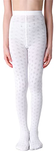 NOQ Mädchen Strumpfhose mit 3D-Effekt Muster Uni Tanz Gymnastik Fancy Outfit Little Princess, Berenika Bianco 10-11 Jahre (140-146 cm) von NOQ