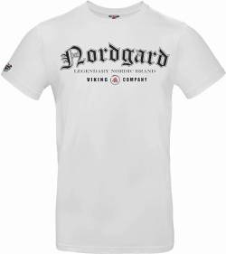 NORDGARD T Shirt LEGENDARY Wikinger Valhalla-Geri Freki nordisch Wolf Krieger Runen Valhalla Odin Thor Wotan Vegvisir Northman (DE/NL/SE/PL, Alphanumerisch, S, Regular, Regular, weiß) von NORDGARD