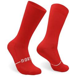 NORTEI Fahrradsocken, Lange Radsocken, MTB, Triathlon, Laufen, Atmungsfähig, Gepolstert, Sportsocken für Radfahren für Herren und Frauen (L, XL, Rot) von NORTEI