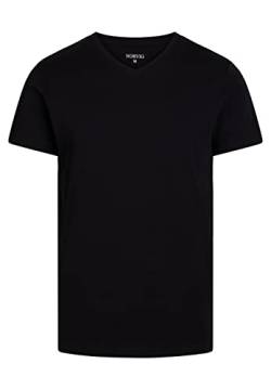 NORVIG Men's V-Neck S/S, Rib Cotton, Black T-Shirt, M von NORVIG