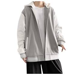 NQyIOS Winterjacke Herren Gefüttert Herrenmode einfarbig mit Kapuze beiläufige große Baseballjacke Softshell Und Hose Herren (Grey, M) von NQyIOS