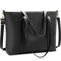 NUBILY Handtasche Shopper Damen Groß 15.6 Zoll PU Leder Shopper Schwarz Laptop Umhängetasche Gross Business Aktentasche Frauen Retro Schule Taschen von NUBILY