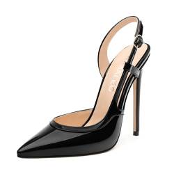 NUMALEO Damen Spitze Zehen High Stiletto Heels Slingback High Heel Pumps Rückenfrei Lackleder Mode Sexy Kleid Schuhe für Frauen, Schwarz, 41 EU von NUMALEO