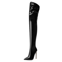 NUMALEO Overknee-Stiefel für Damen, hohe Stiletto-Stiefel, spitzer Zehenbereich, Reißverschluss, hohe Stiefel, sexy, hoher Absatz, Lackstiefel, lange Stiefel für Damen, Herbstmode, Kleiderstiefel, von NUMALEO