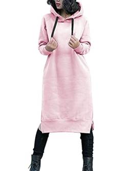 NUTEXROL Damen Verdickung Lang Fleece Sweatshirt String Hoodie Kleid Pullover Übergröße, Pink, M von NUTEXROL