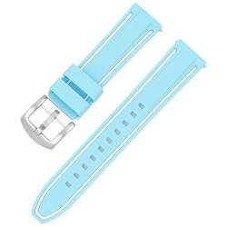 Zweifarbiges Silikonarmband für Samsung S4-Smartwatches, alle 20/22/24/26 mm, Schnellverschlussbänder für Männer und Frauen, zweifarbige Gummi-Ersatzbänder, Hellblau und Weiß, 24 mm von NUZIXINXW