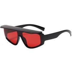 NVOQILIN Quadratische Sonnenbrille für Erwachsene, zum Autofahren, Angeln, Hiphops, Trend, Nachtclub, Party, Teenager, Sonnenbrille für Fotografie, Schwarzer Rahmen, rote Folie von NVOQILIN