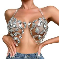 NVOQILIN Sexy Neckholder-Bikini-BHs mit glitzernden Kristallen, Brustkette für Damen, Party, Nachtclub, Körperschmuck, bauchfreies Top von NVOQILIN