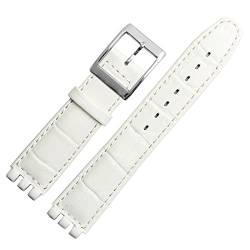 NVVVNX 17mm 19mm echtes Kalb Leder Handgelenksgurt für Swatch Watch Band Männer Frauen Alligator Muster Armband Uhrenbandzubehör(White,19mm) von NVVVNX