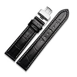 NVVVNX Echtes Leder -Uhrband mit Schmetterlingsverschluss Bändern Croco -Armband für Männer Striche 12 13 14 15 16 17 18 19 20 21 22 23 24 mm(Black white,21mm) von NVVVNX