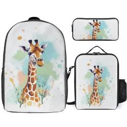 NWGHM Giraffe Art Illustration Rucksack Set mit Lunchbox Federmäppchen Reise Laptop Rucksack Casual Daypack für Männer Frauen Weiß One Size Daypack Rucksäcke, weiß, Einheitsgröße, Tagesrucksäcke von NWGHM