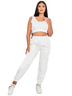 NY Deluxe Edition Damen übergroße Cargotaschen Jogginghose Jogginghose Damen Jogginghose Fitnesshose Lounge Wear (Weiß, 12) von NY Deluxe Edition