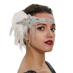 NYCEMAKEUP Vintage Flapper Kostüm Stirnband 1920er Jahre Weibliches Kostüm Kopfschmuck Abschlussball Thema Cosplay Party Haarband Kopf Zubehör Frauen Haarband Feder Stirnband von NYCEMAKEUP