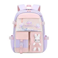 NZDFH Rucksack Kinder Grundschule Student Rucksack Kaninchen Stil Freizeit Wirbelsäule Schutz und Lastreduzierung Kinder Große Kapazität Rucksack 1-6 Grades Rucksack Schule, A von NZDFH