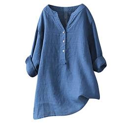 Angebote des Tages heute Musselin Bluse Damen Elegant Einfarbig Tshirt V-Ausschnitt Leinenbluse mit Knöpfen Sommer Hemdbluse Baumwolle Leinen Shirts Oversize Oberteile Große Größen Blusen von NZYIHAO