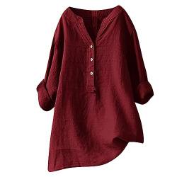 Angebote des Tages heute blitzangebote Musselin Bluse Damen Elegant Einfarbig Tshirt V-Ausschnitt Leinenbluse mit Knöpfen Sommer Hemdbluse Baumwolle Leinen Shirts Oversize Oberteile Große Blusen von NZYIHAO