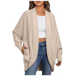 Lange Strickjacke Damen Elegant Einfarbig Winterjacke Fledermausärmel Jacke Open Front Cardigan Herbst Winter Übergangsjacke Locker Wintermantel Leichte Mantel Damenjacke mit Taschen Longstrickjacke von NZYIHAO