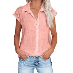 Musselin Bluse Damen V-Ausschnitt Tshirt mit Knöpfen Vintage Einfarbig Leinenbluse Sommer Oberteile Kurzarm Hemdbluse Baumwolle Leinen Shirt Große Größen Leinenhemd Leichte Tops Blusen von NZYIHAO