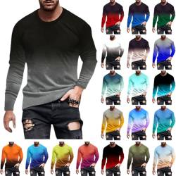 Sportshirt Herren Sale angebote Langarmshirt Herren Farbverlauf Pullover Langarm Tshirt Rundhals Longsleeve Leichte Sweatshirt Locker Oberteile Große Größen Top Bequem Pulli Basic Sportshirt T-Shirt von NZYIHAO