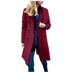 Wollmantel Damen Lange Winterjacke Elegant Einfarbig Trenchcoat Langarm Reverskragen Jacke Dicke Warme Wolljacke Windbreaker mit Verstellbarer Gürtel Locker Wintermantel Windjacke Mantel Outwear von NZYIHAO