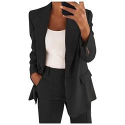 blazer für damen Hosenanzug Damen Elegant Festlich Blazer Zweiteiliges Hosenanzüge mit Knöpfen Business 2 Teiler Einfarbig Anzug Set Hohe Taille Anzughose Büro Freizeitanzug Große Größen Sakko von NZYIHAO