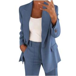 blazer für damen Hosenanzug Damen Elegant Festlich Blazer Zweiteiliges Hosenanzüge mit Knöpfen Business 2 Teiler Einfarbig Anzug Set Hohe Taille Anzughose Büro Freizeitanzug Große Größen Sakko von NZYIHAO