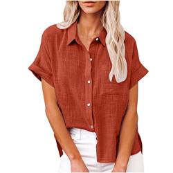 hemdbluse damen lang Leinenhemd Damen Elegant Einfarbig Bluse V-Ausschnitt Button Down Hemd Baumwolle Leinen Hemdbluse Sommer Tshirt Tops Leinenbluse mit Knöpfen Kurzarm/Langarm Oberteile Blusen von NZYIHAO