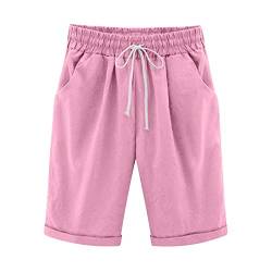 leinen shorts damen Shorts Damen Casual Einfarbig Leinenhose Sommer Kurze Hose Knielang Freizeithose Baumwolle Leinen Sommerhose Hohe Taille Strandhose Kordelzug Jogginghose Bequem Sporthose Hosen von NZYIHAO