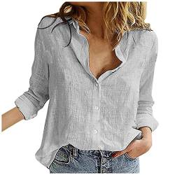 leinenbluse damen Leinenhemd Damen Elegant Einfarbig Bluse V-Ausschnitt Button Down Hemd Baumwolle Leinen Hemdbluse Sommer Tshirt Tops Leinenbluse mit Knöpfen Kurzarm/Langarm Oberteile Große Blusen von NZYIHAO