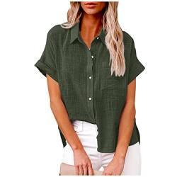 leinenhemd Leinenhemd Damen Elegant Einfarbig Bluse V-Ausschnitt Button Down Hemd Baumwolle Leinen Hemdbluse Sommer Tshirt Tops Leinenbluse mit Knöpfen Kurzarm/Langarm Oberteile Große Größen Blusen von NZYIHAO