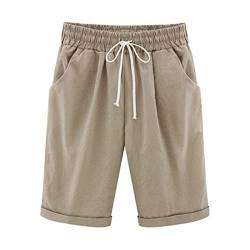 shorts damen sport Shorts Damen Casual Einfarbig Leinenhose Sommer Kurze Hose Knielang Freizeithose Baumwolle Leinen Sommerhose Hohe Taille Strandhose Kordelzug Jogginghose Bequem Sporthose Hosen von NZYIHAO