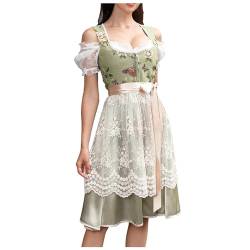 Dirndl Damen Dirndl Trachtenkleid Dirndl Damen Midi mit Spitzenschürze, 60cm Knielang Dunkel Trachtenmode Dirndlkleid Oktoberfest Bavarian von NaLatia