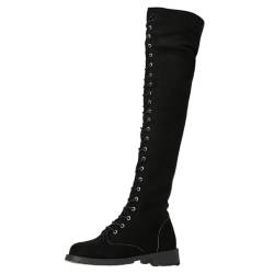 NaLatia Damen Overknee Stiefel Stretch Kniehohe Stiefel Vintage Schnüren Flache Schuhe Langschaft Winterstiefel Lang Boots von NaLatia