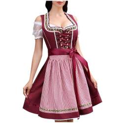 NaLatia Dirndl Damen midi Trachtenkleid Trachtenmode Trachtenrock Kleid inkl. Dirndlbluse Dirndlschürze 3 teilig für Oktoberfest Besondere Anlässe Rot Dirndl Damen Lang von NaLatia