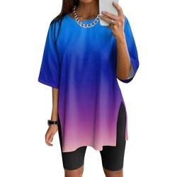 NaLatia Tshirt Damen Oversize Sportshirt Kurzarm Blusen Sommer Lockere Oberteile Funktionsshirt Tunika Locker mit Schlitzen von NaLatia