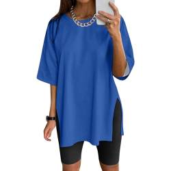 NaLatia Tshirt Damen Oversize Sportshirt Kurzarm Blusen Sommer Lockere Oberteile Funktionsshirt Tunika Locker mit Schlitzen von NaLatia