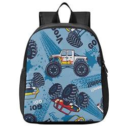 Naanle Kinderrucksack für Mädchen Jungen Monster Truck Autos Rucksäcke Tasche Baby Rucksack für Kindergarten Grundschule, Schwarz , M von Naanle