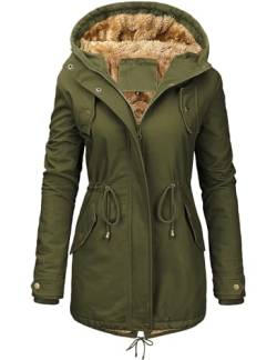 Nadeer Damen Jacke Winter Lang Warm Gefüttert Winterparka Funktionsjacke Steppjacke Wintermantel Langarm Hoodie Kapuzenpullover(Armeegrün,L) von Nadeer